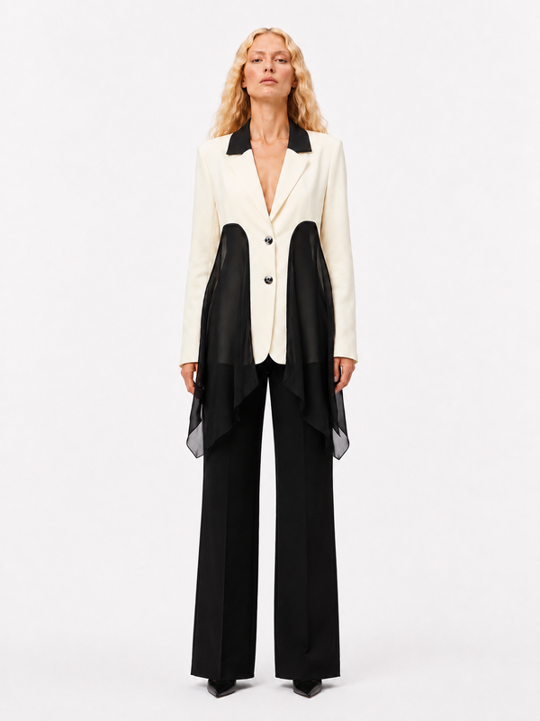 The	Ivory Contrast Blazer Set