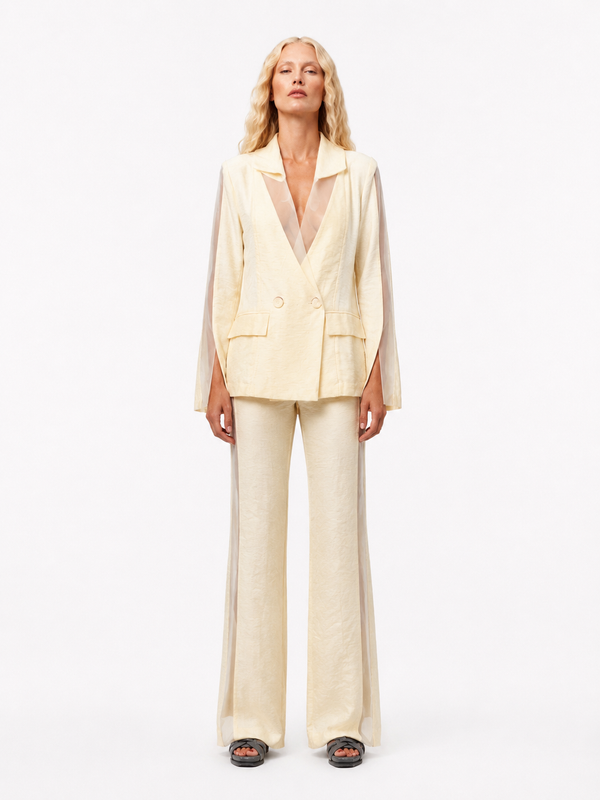 Sheer-Lapel Ivory Tailored Suit