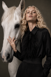 The	Black Feather Pleated Trouser Set